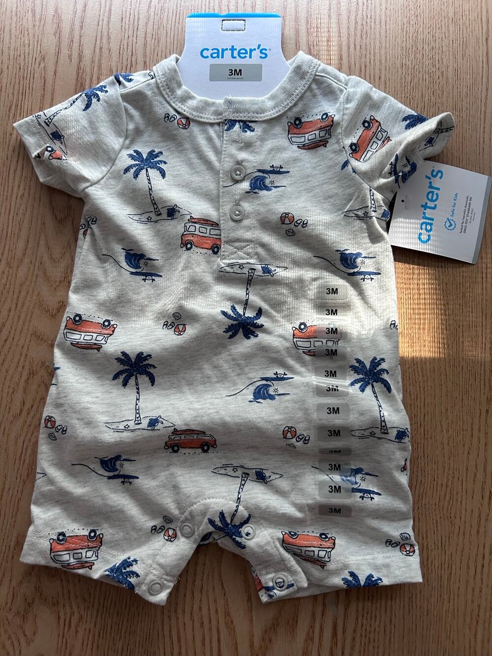 New Carter's Cotton Short Sleeve Romper Beach Vehicle Graphic Print 3 Months